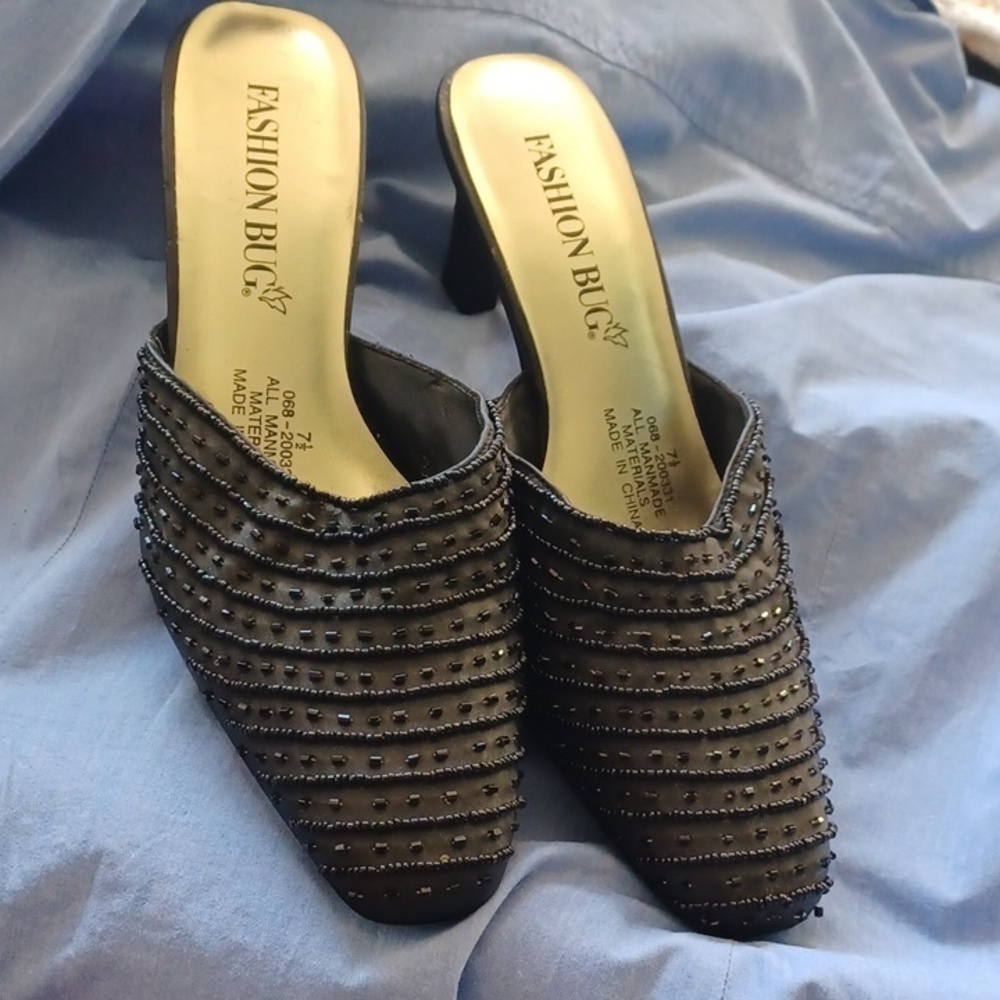 Fashion Bug Vintage Black beaded backless heels